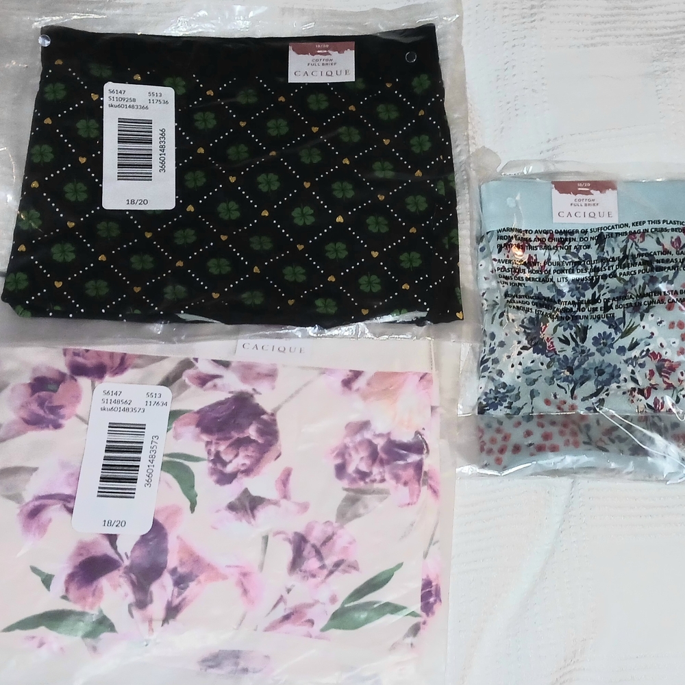 3 CACIQUE WOMEN'S PLUS COTTON FULL BRIEF SIZE 18-20